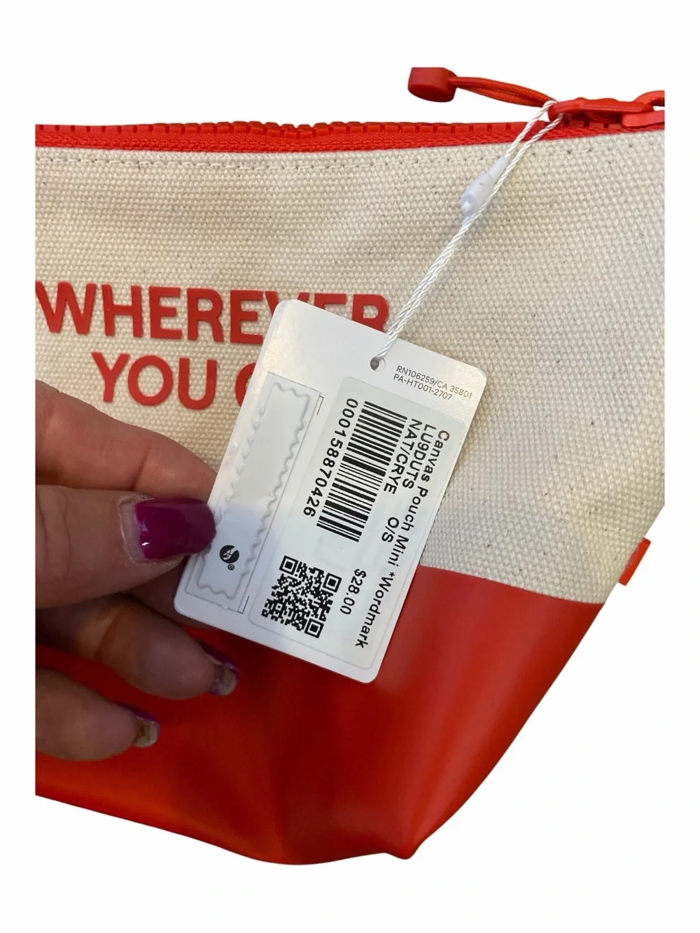 NWT Canvas Pouch Mini Word mark CHERRY EMBER O/S